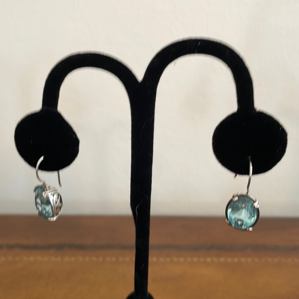 Silpada Faceted Aqua glass Sterling silver earrings.   W2117 page 89F.